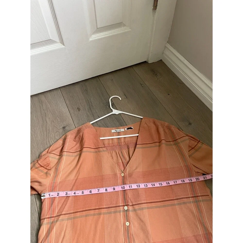 Madewell Plaid Shirt Women's Small Morningview Puff-Sleeve Peach Button Up